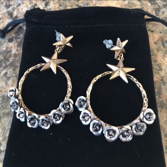 Jewelry - Handmade Rose Gold-Plated Hoop Earrings Tiny Flowers No Lead, Nickel Cadmium